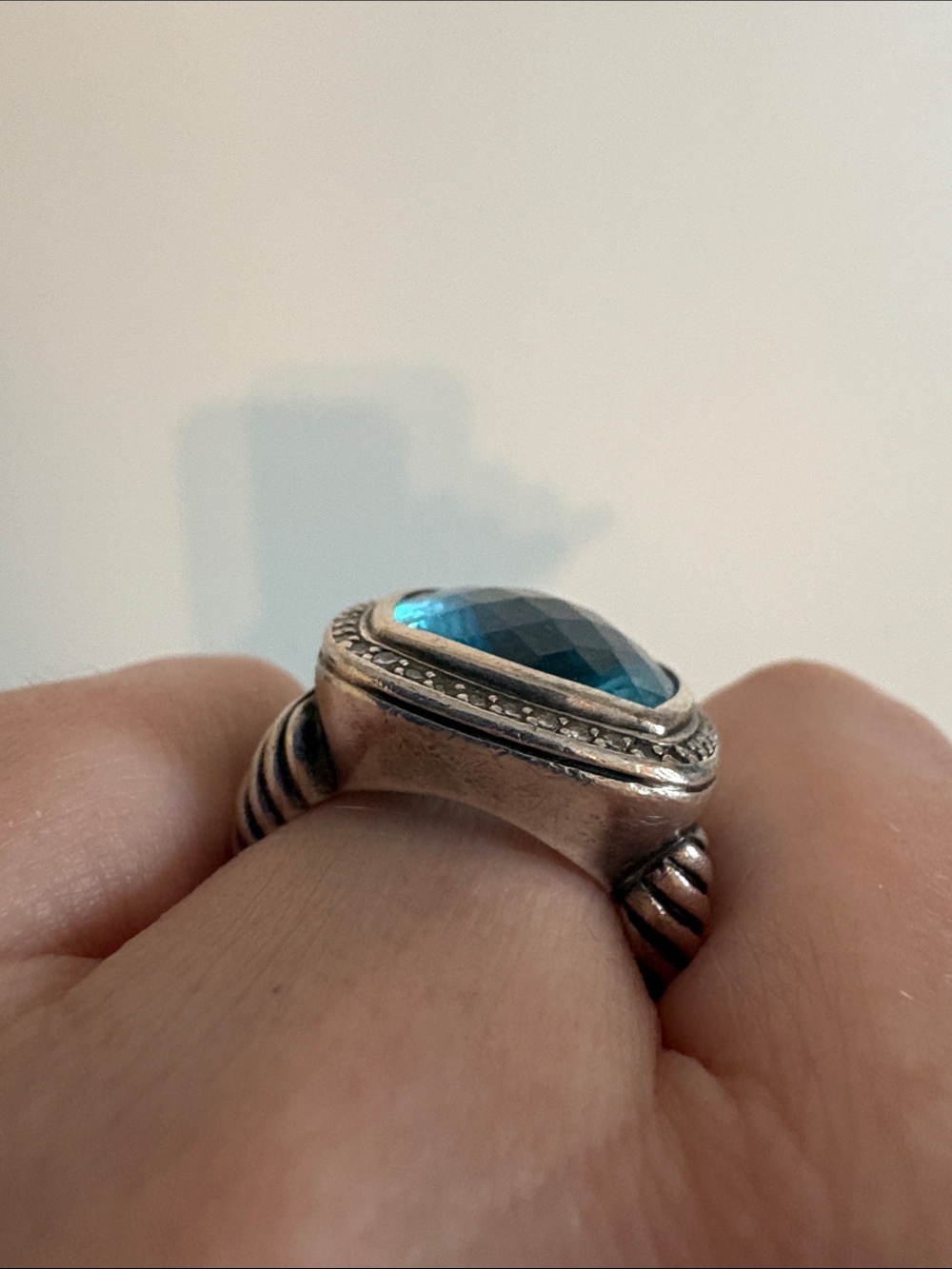 David Yurman Authentic Albion 17mm Blue Topaz Diamond Halo Sterling Silver | 7 - Picture 5 of 11